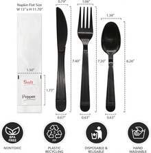 Individually Wrapped Plastic Cutlery Packets/Heavy Duty Silverware Kits, Fork/Spoon/Knife/Napkin/Salt/Pepper, 50 Utensils Sets, Black,9009833 - Black - View 2