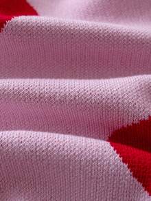 女童可爱心形图案针织套头衫，适合春秋冬季休闲穿着 - 粉色 - 查看 10