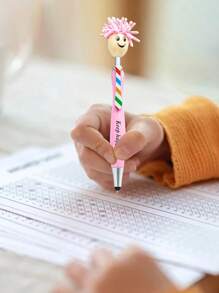 قلم حبر جاف ذو شكل رأس ممسحة 1قطعة/3قطع/5قطع، زخرفة فيونكة ملونة، مموج مريح، قلم استخدام مزدوج مع طرف أنيق، أقلام حبر كرتونية من القطيفة، قلم حبر رأس دمية متعدد الوظائف، مقلم هدية أناقة منقوشة من الفرو لتعزيز موسم العودة إلى المدرسة