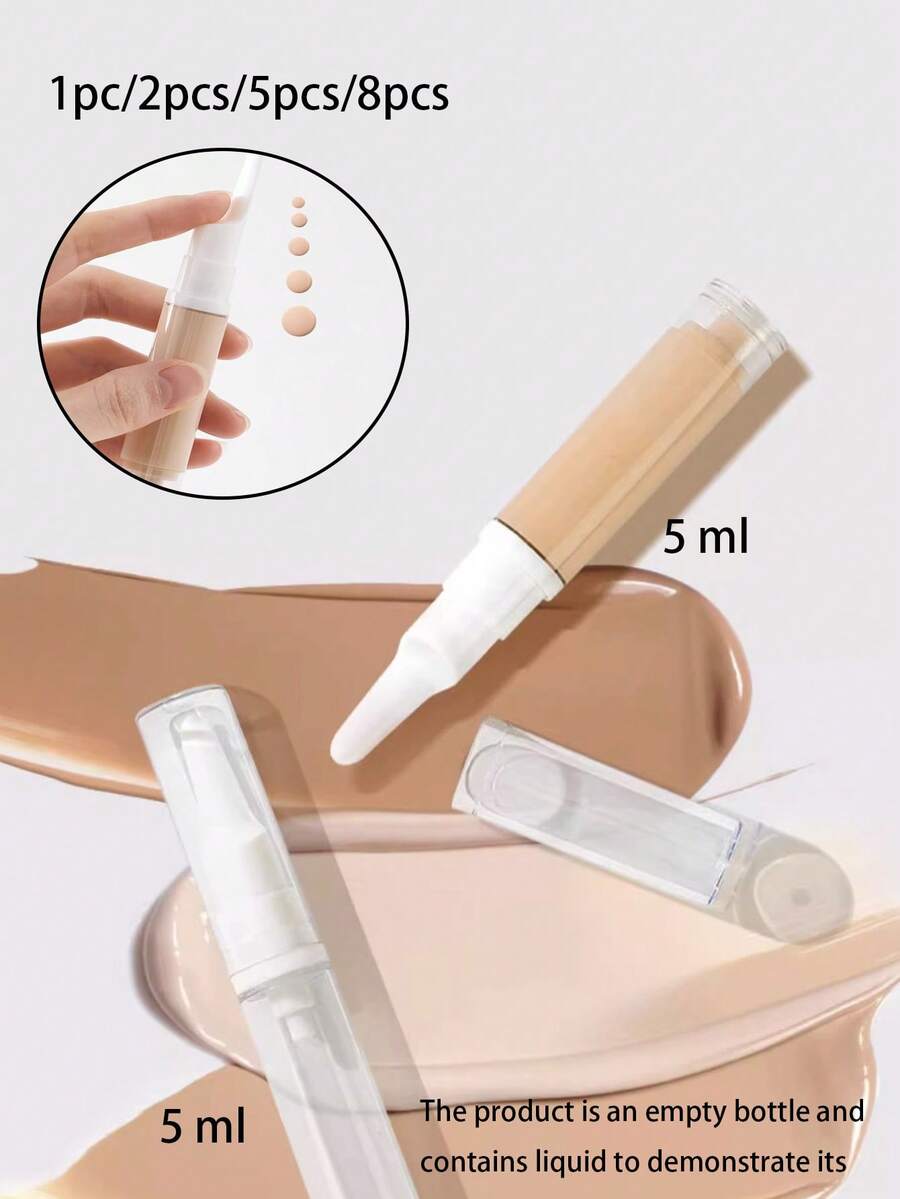 5毫升液体粉底瓶，真空抗氧化鸭嘴式便携旅行装乳液面霜笔，透明旋转笔，灰色砂纸指甲锉双面摩擦条，化妆唇彩容器涂抹器睫毛增长液管，化妆唇彩涂抹器，睫毛增长精华液管 - 無色 - 查看 1