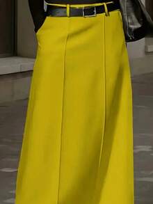 Plus Size Solid Color Skirt, Fashionable Commuting - màu xanh lá - Xem 4