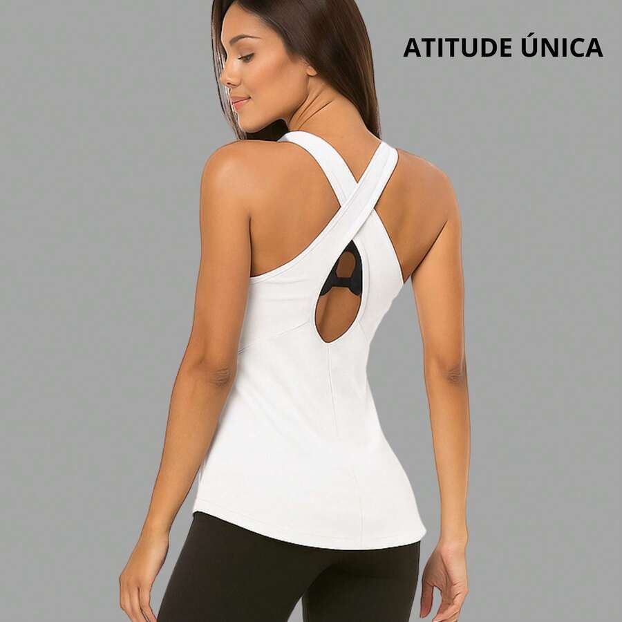 Regata Feminina Dry Fit Trançada na costa } Academia Veste Legging  Blusas Tapa Bumbum  Camiseta Tule Top   Esporte Atividade Física Exercícios