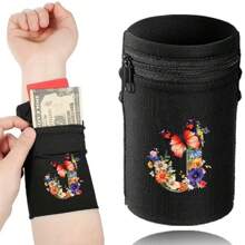 1件时尚字母印花轻便手机臂带口袋腕包/腕带/腕带口袋，适合旅行、散步、跑步、骑行和瑜伽。钱包袋可容纳现金、钥匙、卡片、身份证 - 圣诞节必备 - 黑色 - 查看 25
