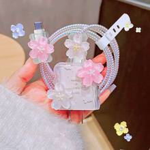 玫瑰、蝴蝶/星星/心形/环氧树脂保护壳，兼容苹果18-20W充电器，防止损坏 - 4波浪殼-粉花 - 查看 4