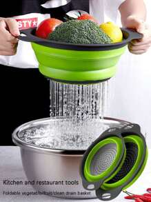 1 / 2 Pieces Green Plastic Folding Slider, Vegetable & Fruit Washing Basket, Drainage Tool, Filter Basket, Drainage Basket, Coater, Small & Large Sizes, Silicone Telescopic Coater With Handle For Kitchen/Home/Round Format, Kitchen Supplies, Kitchen Utensils, Kitchen Accessories,Camping Outdoor Use - Multicolor - View 2