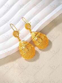 New! 24K Gold Plated Geometric Teardrop Earrings And Necklace Set, Elegant Jewelry Set For Women, Suitable For Party, Wedding, Anniversary Dress Up Or Casual Daily Wear - Gold - View 2