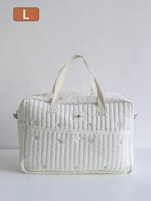 1 件可爱刺绣妈咪包、单肩斜挎包、大容量手提包、旅行收纳包 - 米色星星月亮 - 查看 6