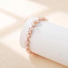 Crysdue Wedding Bridal Link Bracelet Brides Bridesmaids, Marquise Cubic Zirconia Tennis Bracelets Women Prom Jewelry - C_玫瑰金 6.69-8.27英寸 - 查看 4