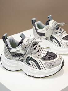 儿童运动鞋，女童时尚厚底运动鞋，男童舒适防滑运动鞋，时尚优质大童鞋 - 灰色 - 查看 3