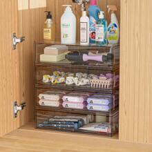 3 Tier Clear Acrylic Cosmetic Storage Organizer With Drawer, Cosmetic Storage For Dresser Countertop And Bathroom Vanity, Beauty Holder For Lipstick Brush Skincare, Lightweight, Scent-Free, Easy To Install - Transparent Cosmetic Storage Organizer-3Tier - 查看 3