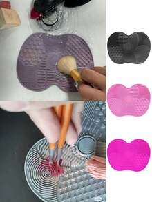 1个带吸盘的硅胶苹果清洁垫，硅胶清洁垫，美容工具，清洁垫，化妆刷，清洁垫，日常清洁美容刷，化妆刷，便携式清洁垫，赠品 - 彩色 - 查看 2