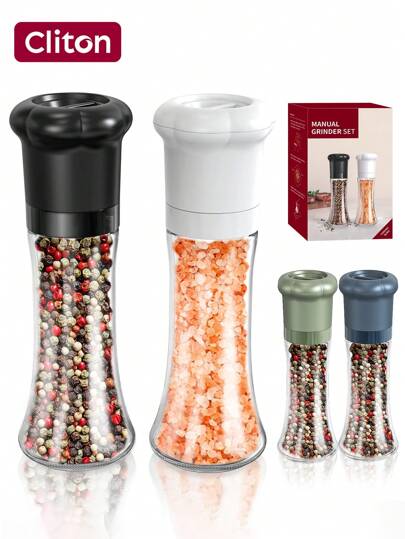 CLITON 1 pieza/2 piezas Amoladora manual de pimienta - ¡Regalo festivo favorito y esencial de cocina! Ideal para regalar en vacaciones, enseres domésticos o para entusiastas de la cocina. Cuenta con un recipiente de vidrio de gran capacidad, diseño a prueba de polvo, cintura larga para un uso cómodo. Funciona para pimienta negra, pimienta blanca, sal marina, rosa y talla grande - Práctico, elegante y pensativo