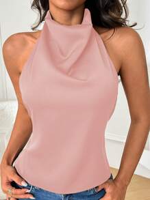 WOWDARK 女士时尚性感缎面露背衬衫，秋季