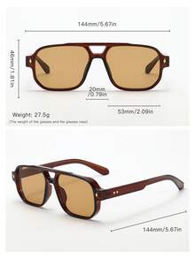 1pc Men's Classic Square Double Bridge Minimalist Fashion Glasses (Suitable For Driving, Travel, Casual, Vacation, Outdoor, Sports, Daily Use)