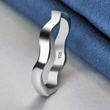 S925 Sterling Silver Plated Asymmetrical Wave Ring For Women, Minimalism Couple Accessories, Hypoallergenic, For Daily & Wedding Occasions, Valentine's Day Gift Jewelry - Silver - View 1