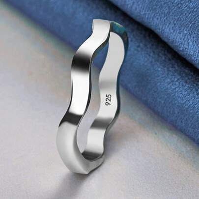 Inel asimetric cu valuri placat cu argint S925 pentru femei, accesorii minimaliste pentru cupluri, hipoalergenic, pentru ocazii zilnice și de nuntă, bijuterii cadou de Ziua Îndrăgostiților
