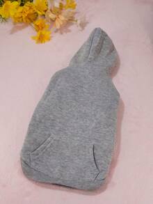 宠物连帽衫，纯色小狗连帽外套 - 灰色 - 查看 7