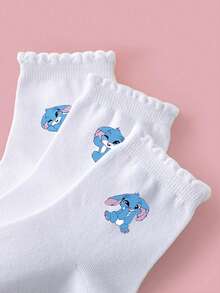 5 Pairs Children's Socks, Spring/Summer, Solid Color Lace Trim Socks, Cute Blue Rabbit & Tao Tao Pattern, Simple Fashion Versatile, Skin-Friendly Soft Breathable Casual Sports Socks, Suitable For Daily Wear, Gifts, Travel, Back To School, Campus, Sports, New Semester, Students, Back To School Season - Multicolor - View 2