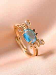 1 件女士精美可调节迷你螃蟹戒指，可爱复古夏季海滩风格铜银 18K 镀金月光石浅蓝色动物戒指，适合女孩日常和派对场合，是送给朋友的理想礼物 - 淺藍色 - 查看 9