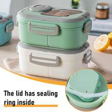 1200ML双层韩式带隔层午餐盒，可微波炉加热。这是一个带叉子和勺子的午餐盒，由PP材质制成（不含双酚A）。它适合学生和上班族随身携带，非常适合户外野餐、露营、旅行、上班、度假、毕业，也可以作为礼物送给朋友和亲戚返校季,早餐盒,燕麦