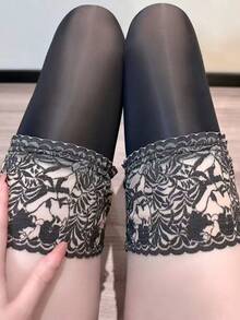 1 Pair Women Over-The-Knee Stockings With Wide Lace Trim, Thin Thigh-High Socks - Multicolor - View 5