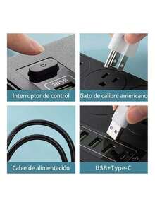Regleta Multicontactos  Con 3 puertos,1Tipo-C, Cable de 2 metros - Tipo de Enchufe B USA (110-127V) - Ver 3