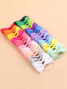 40 件装女婴双层蝴蝶结发带时尚弹性橡皮筋配纯色缎带适合日常佩戴，四季爱情情人节