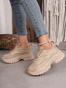 女童厚底运动鞋，2025年新品，秋季厚底休闲舒适运动鞋 - 卡其色 - 查看 2