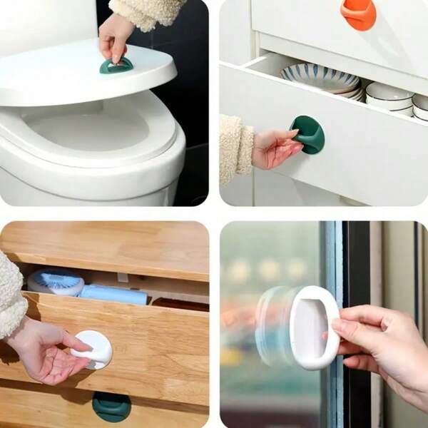 1pc No-Drill Door Handle, Hands-Free Toilet Grab Bar, Enhance Bathroom Style, Adhesive Cabinet Drawer Pull Handle, Balcony Glass Sliding Door Handle