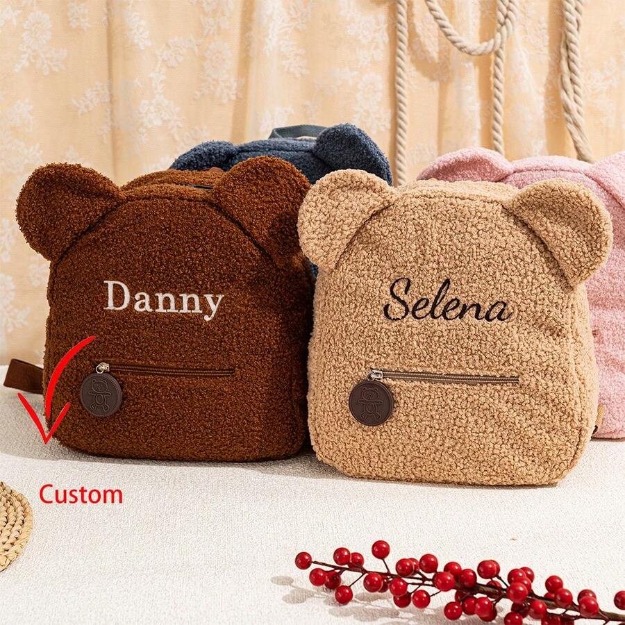 Personalized Embroidered Teddy Bear Backpack, Fluffy Kids Toddler Backpack, Customized Letter Backpack For Children - Many - View 1