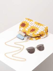 1 件花卉印花包、沙滩包、度假包、女士手拿包、高档金属链斜挎包、钩针套装、旅行必备品、女士度假装（图案随机）