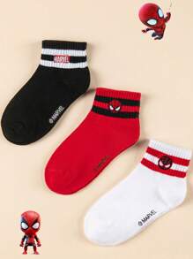 Marvel 3双绣花儿童袜子可爱秋冬中筒袜男童袜子蜘蛛侠系列女童短袜超级英雄夏季款韩版卡通风格男士透气儿童短袜 - 彩色 - 查看 3