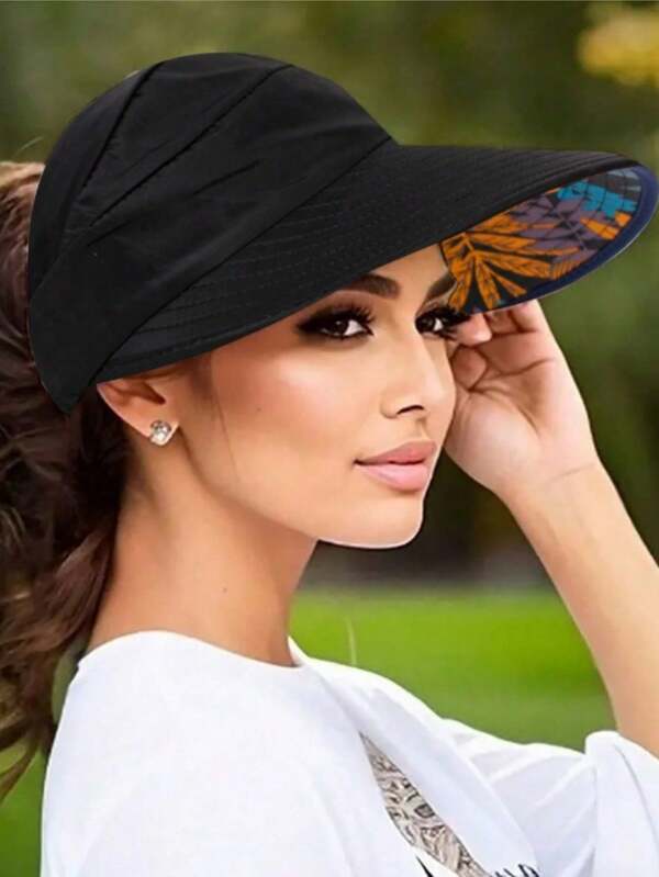 1 Stück modischer Sonnenhut mit breiter Krempe und Pferdeschwanzloch - Boho Baseball Cap Design, Gesichtsmaske, atmungsaktives Polyester, geeignet für Sommer Outdoor, Hochzeit und Lässig Tragen, 3 Farboptionen Skimützen