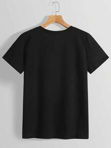 Camiseta   con estampado de corazón y cuello redondo local de mexico,baggy - Negro - Ver 2