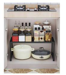 Estante para horno de microondas organizador de cocina soporte metálico estante multiusos almacenamiento electrodomésticos cocina maximizar espacio funcional resistente - Negro - Ver 2