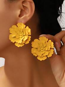 1 对多层花瓣花朵女士耳环，复古百搭耳钉情人节款