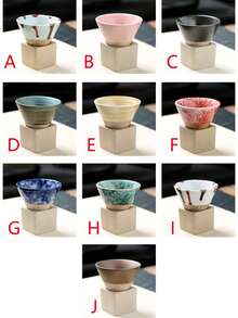 1 Set 100ml Creative Retro Ceramic Espresso Coffee Cup Rough Pottery Tea Cup Japanese Latte Pull Flower Porcelain Cup Household With Base Stoneware Personal New Pottery Mug School Supplies Back To School - Beige - View 4