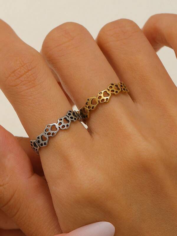 1 pieza Anillo abierto minimalista y elegante con huella de gato hueca, adecuado para uso diario y festivo de mujeres