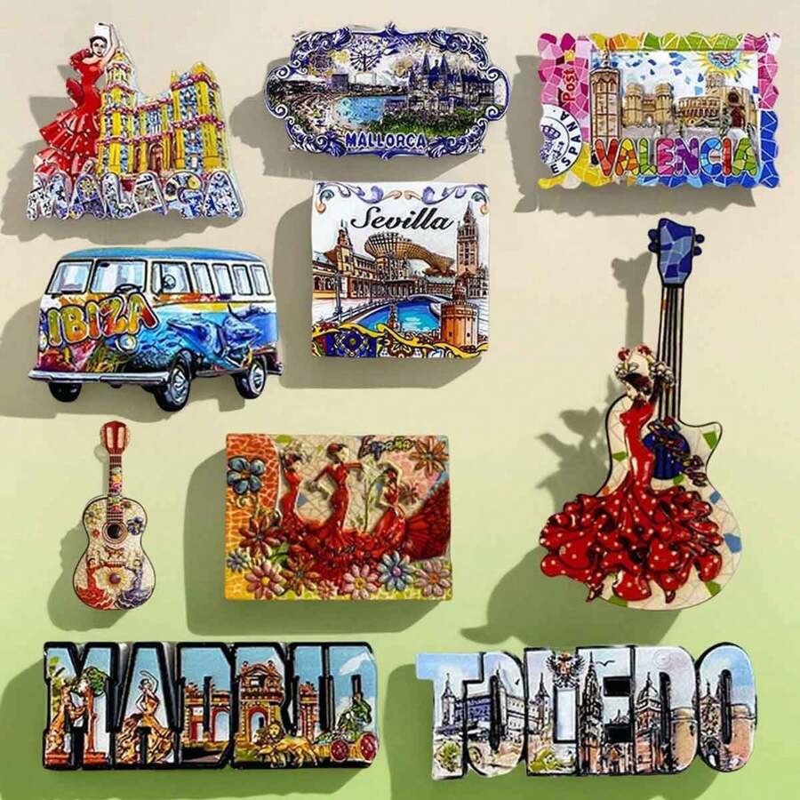 1 pieza Imán de nevera 3D de España, pegatina magnética para refrigerador de recuerdo de viaje para el hogar