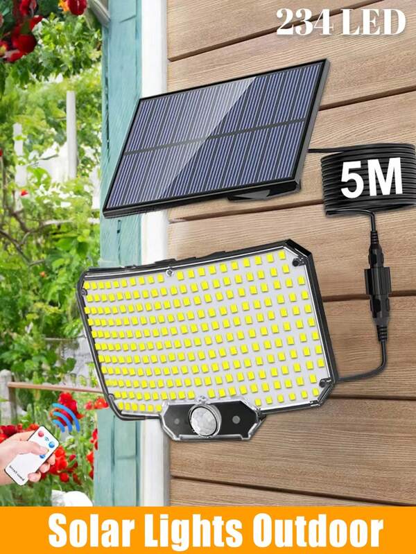 234 LED ضوء استشعار الحركة الشمسية الخارجية مع جهاز تحكم عن بعد بالأشعة تحت الحمراء - مناسب للباتيو ، ch ، التخييم والفناء الخلفي