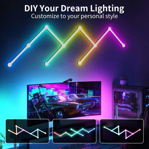 إضاءة جو جديدة قابلة للتركيب DIY ضوء ذكي للحائط بتحكم صوتي RGB مناسبة لغرفة الألعاب والنوم والديكور والإضاءة الليلية