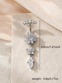 1pc Sparkling Cubic Zirconia Flower Belly Button Ring, Unique Pierced Body Jewelry Suitable For Women's Daily Wear And Parties