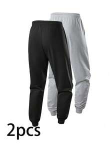 2pcs Men's Casual Drawstring Sweatpants, Elastic Sporty Trousers - Multicolor - View 3
