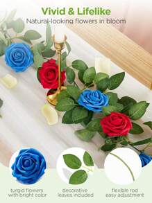 15/30 件人造玫瑰假花植物、花束、用于家居装饰、婚礼装饰、秋季装饰、花束 DIY、花环材料、糖果盒配件、秋季装饰、房间装饰、厨房配件、餐厅、卧室装饰、浴室配件、派对装饰、万圣节装饰、圣诞节装饰、新年装饰、新娘手捧花、校园装饰、户外花园配件（不含盒子）、含三片叶子 - 藍色 - 查看 8