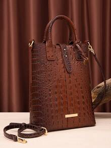 Chic Statement Hot  Tote: Crocodile Pattern, Gold Accents & Versatile Carry