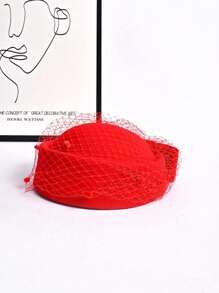 1 件女士纯色休闲波西米亚复古宫廷风格派对优雅帽子春夏韩版空姐英伦风蝴蝶结网眼蕾丝羊毛毡适合日常外出和活动 - MM1413 - 查看 10