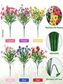5pcs/3pcs/1pc Artificial Faux Plants Flowers Outdoor Spring Summer Decoration, Fake Silk Colorful Daisy Eucalyptus Realistic UV Resistant For Outside Home Planter Porch Patio Window Yard Decor,Outdoor Decor,Garden Decor (Mix)