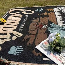 Picnic Blanket/Home Blanket/Bed Cover/Sofa Towel/Moisture-Proof Camping Mat/Tent Pad/Warm Blanket, Bohemian Style Tear-Resistant Home Casual Blanket/Sofa Towel/Tablecloth/Sofa Cover//Outdoor Background Cloth - Navy Blue - View 8