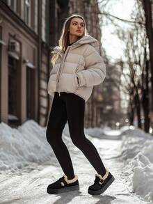 Botas de nieve para mujer, nuevas en invierno 2025. Botas cortas con cuello de piel, de color negro, cálidas, de punta redonda, con hebilla, forro térmico, suela de gamuza cómoda y antideslizante, plataforma de suela gruesa que aumenta la altura, tipo pan, talla grande