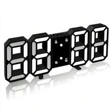 Desktop Wall-Mounted Digital Night-Lit 3D Clock, Silent Alarm Clock, Smart Light-Sensing Home Accessory, Simple And Versatile Wall Clock, Electronic Clock, Creative Desktop Alarm Clock, Student Electronic Alarm Clock. 1 Piece. - Black Machine White Light - View 5